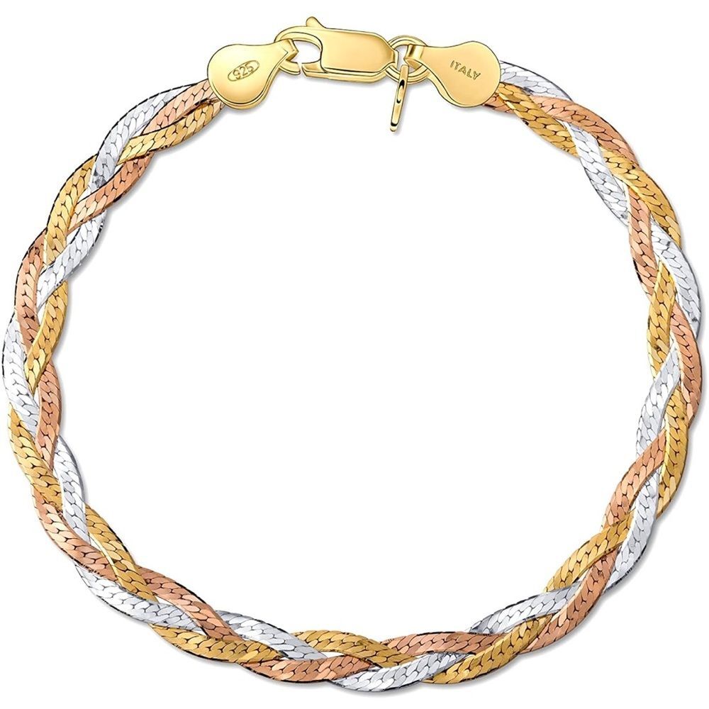 Tri Color Chain Herringbone Italian Bracelet with triple rope